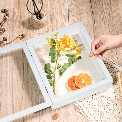 Califortree 8x10 Shadow Box Frame with Linen Back - Sturdy Rustic Memory Display Case of Flower, Pictures, Medals and More, White