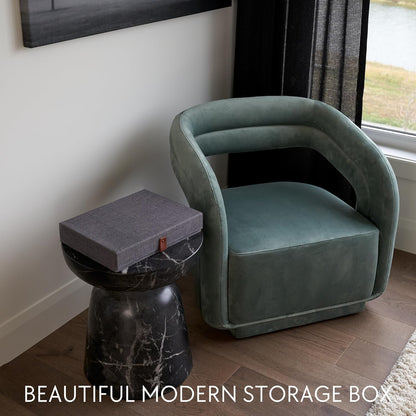 ZICOTO Decorative Photo Storage Box with Lid - A Beautiful Linen Organizer Perfect to Safely Store Your Pictures, Documents, Scrapbooking Supplies, Keepsakes and Other Memories in Style