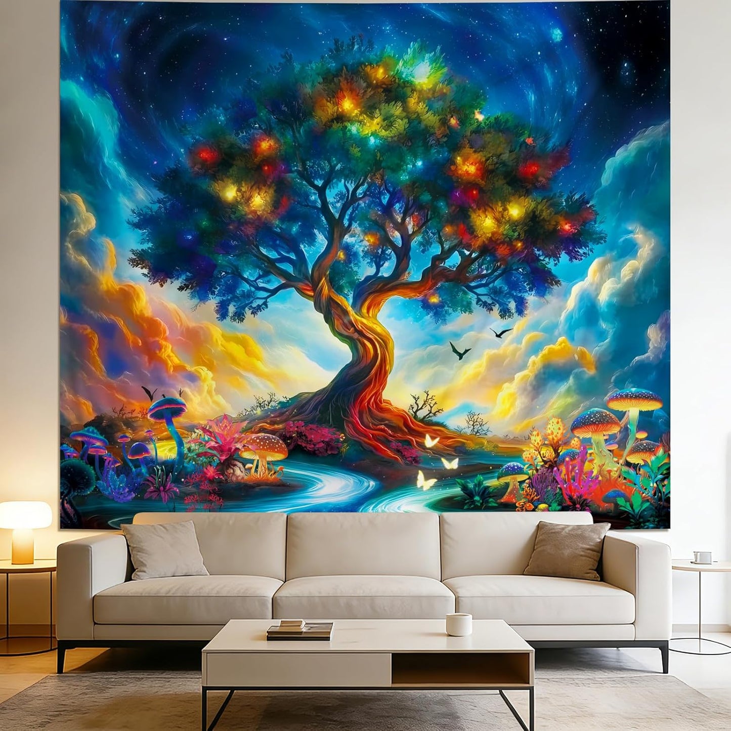 Apdidl Forest Galaxy Starry Tapestry for Bedroom Ceiling, Blue Space Night Starry Sky Moon Stars Tapestry Aesthetic, Tree Forest Milky Way Backdrop Wall Hanging for Dorm Living Room Decor (51" X 60")