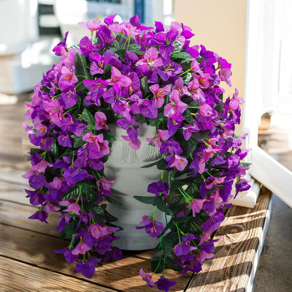 Faux Bougainvillea Artificial Flowers Plants for Outdoor Outside Decoration, 2 PCS Red Fake Flowers UV Resistant Look Real Silk Long Trailing Vines for Front Door Porch Planter Urn Patio Garden Yard