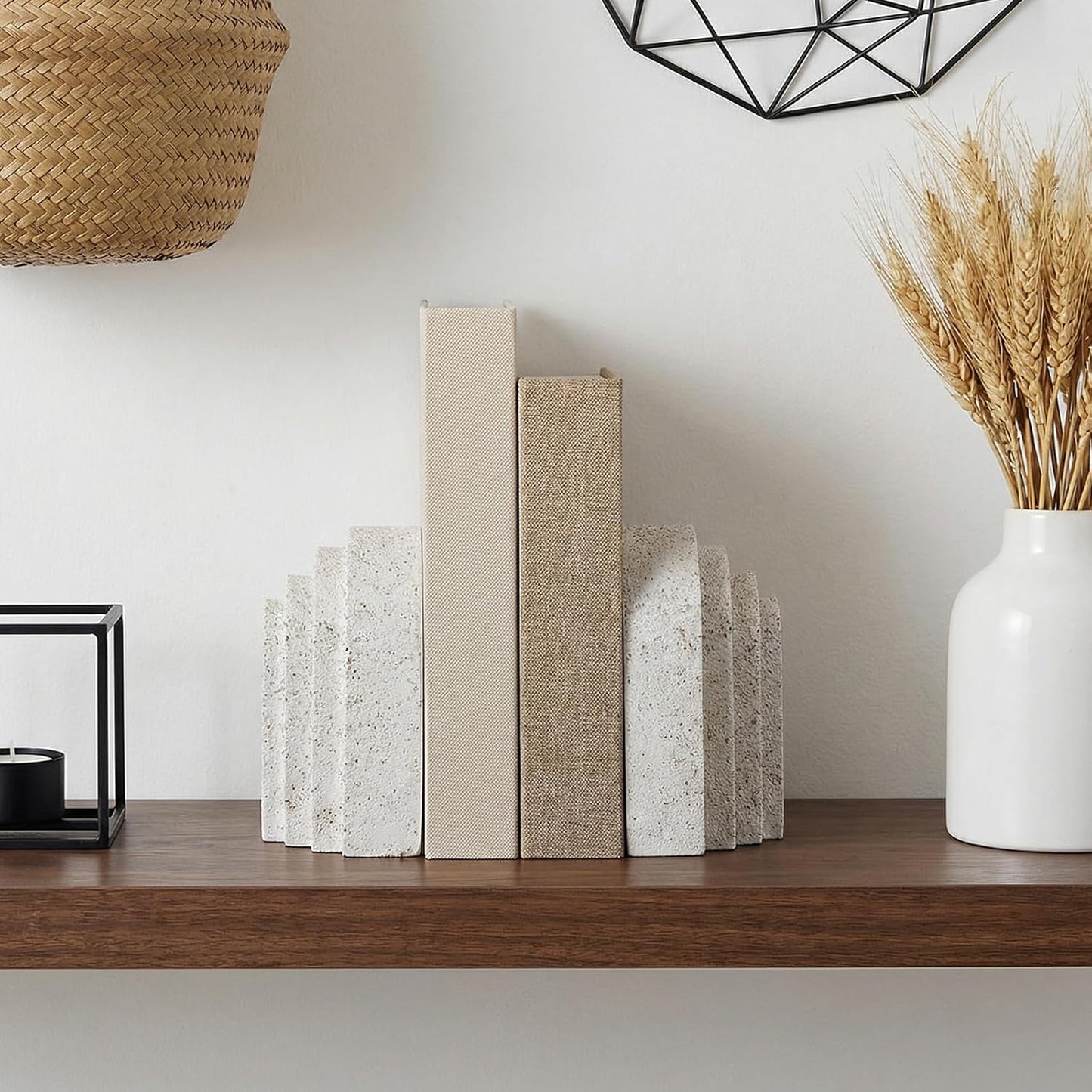 Heavy Duty Book Ends for Shelves, Decorative Book Stopper for Shelves, Resin Decor Bookends for Heavy Books, Modern Pleasing Layered Arch Design Aesthetic Bookend for Bookshelf, Home, Office