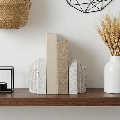 Heavy Duty Book Ends for Shelves, Decorative Book Stopper for Shelves, Resin Decor Bookends for Heavy Books, Modern Pleasing Layered Arch Design Aesthetic Bookend for Bookshelf, Home, Office