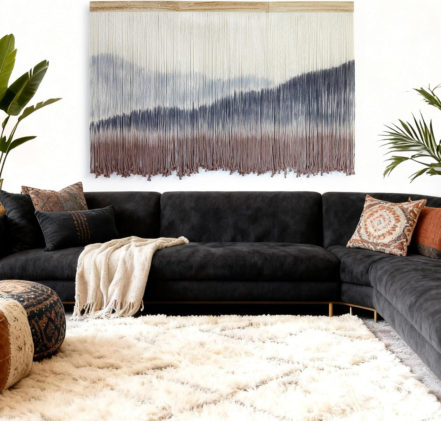 AKSWSHO Macrame Wall Hanging, Extra Large Mountain Dip-Dye Handmade Cotton Tapestry 59.06" x 38.19", Oversized Boho Wall Décor for Living Room Bedroom Studio Entryway, Serene Handcrafted Home Gift