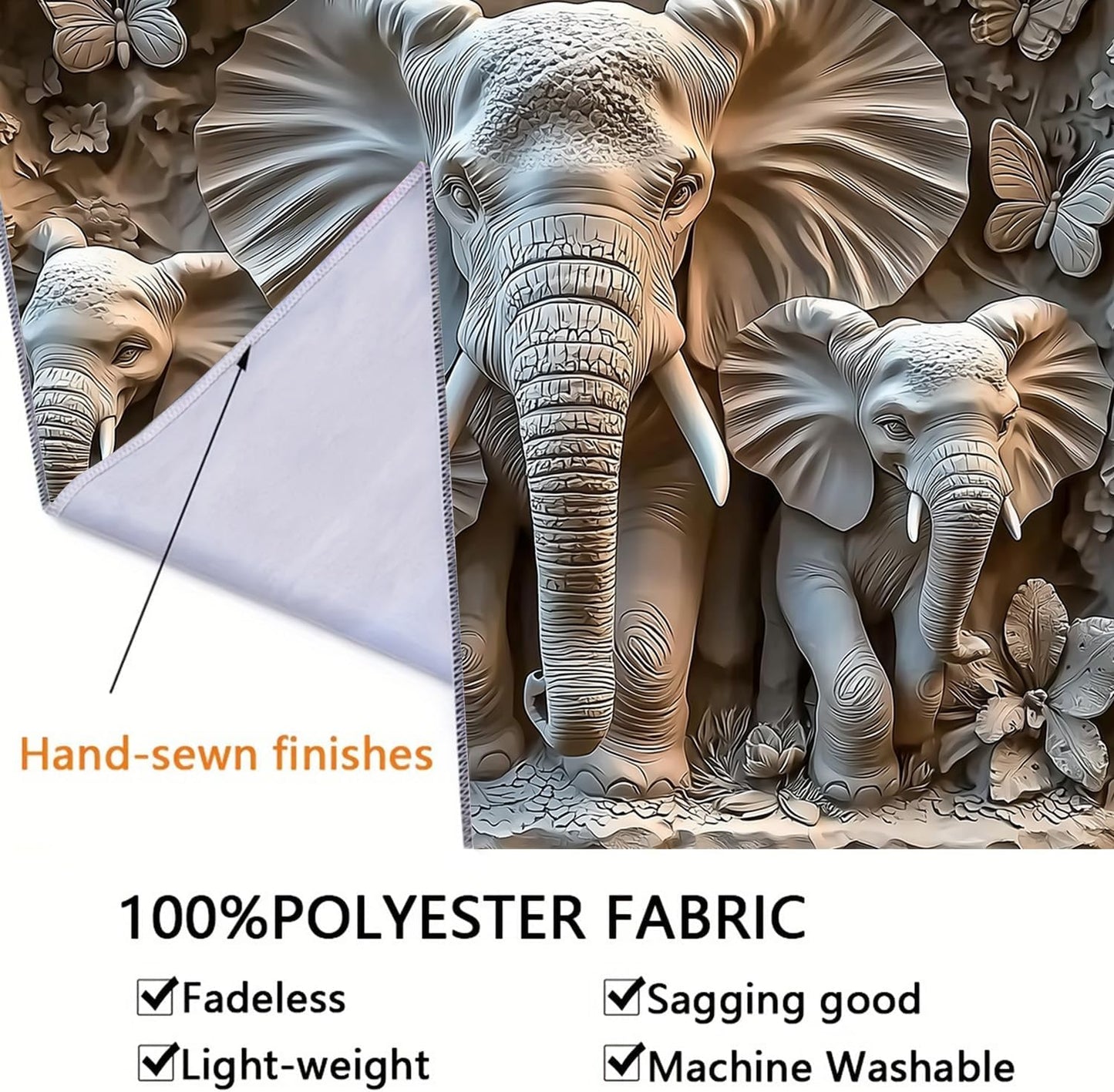 BSFHH 3D Animal Tapestry Wall Hanging Art Bedroom Living Room Wall Art Poster (Elephant, 90''×70'')
