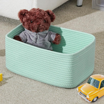 3-Pack Small Storage Baskets for Organizing | Woven Shelf Toy Basket | Rope Baskets for Gifts Empty | Closet Organizer Bins with Handles | Cube Decorative Box | 11.8×7.8×5.1” | Mixed brown