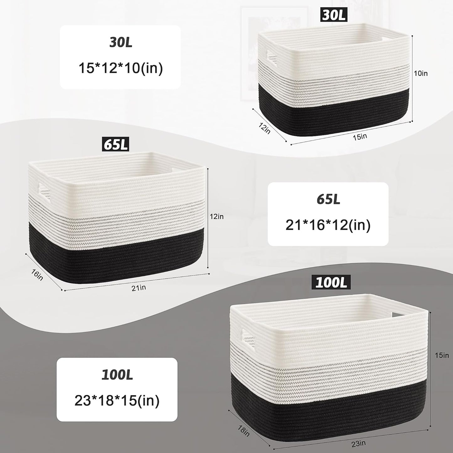 Artfeel Blanket Basket,Rectangle Woven Baskets for Storage,65L Laundry Basket for Decorative Nursery Blanket,Toys,Dirty Clothes and Magazine in Shelves,Baby Room,and Living Room