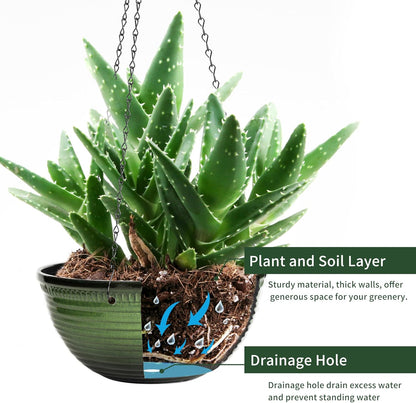Vanslogreen 2 Pack Hanging Planters for Indoor Outdoor Plants, 10 Inch Hanging Planter with Drainage Hole & Plug Glazed Hanging Baskets Flower Pots for Garden Home (Blue)