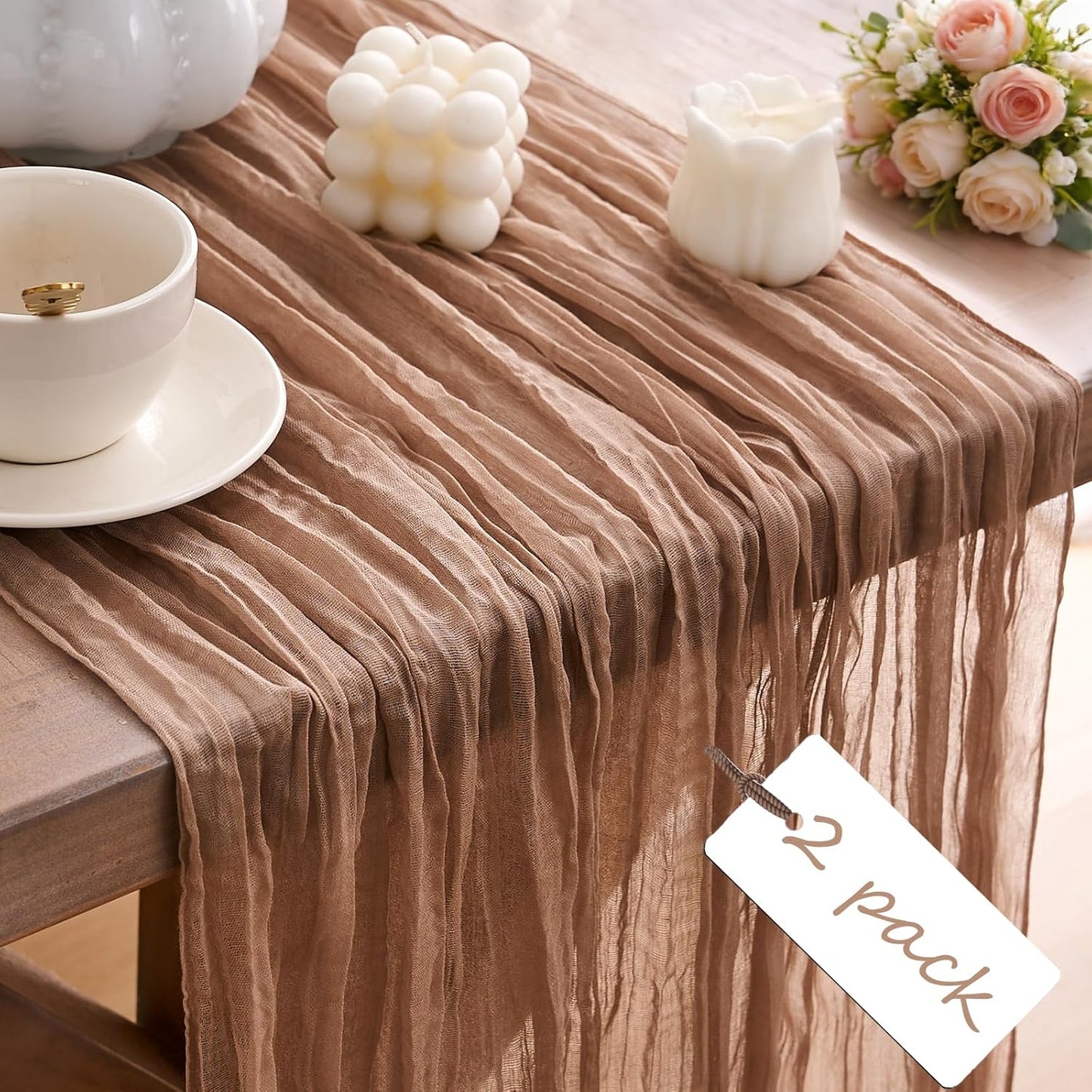 2pcs Cheesecloth Table Runner 120 Inches Pink Boho Gauze Cheese Cloth Runner 10FT Rustic Sheer Fall Table Runners for Thanksgiving Baby Shower Party Holiday Wedding Decoration