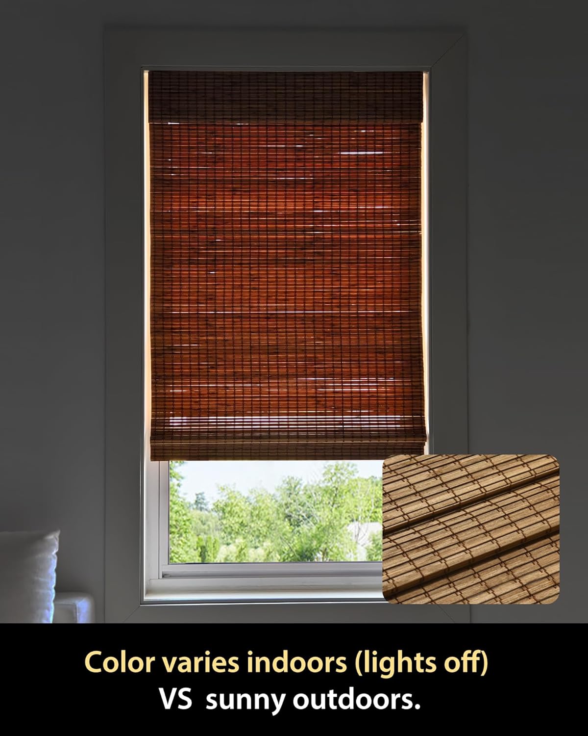 UNISHADES Cordless Bamboo Roman Shades for Windows, Blinds Size (30.5" W ×48" H) Colour (Highfield Teak)