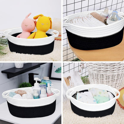 ABenkle Small Basket with Handles, Boho Decorative Rope Woven Dog Cat Toy Storage Bin Shelf Storage Organizer, Easter Christmas Gift Basket, 12"x8"x5", White