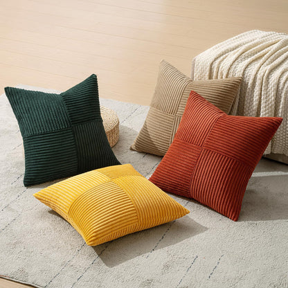 MIULEE Teal Orange Decorative Throw Pillow Covers 18x18 Inch Set of 4 Boho Corduroy Striped Cushion Cases Modern Farmhouse Patchwork Pillow Cases for Couch Sofa Bedroom Home Decor