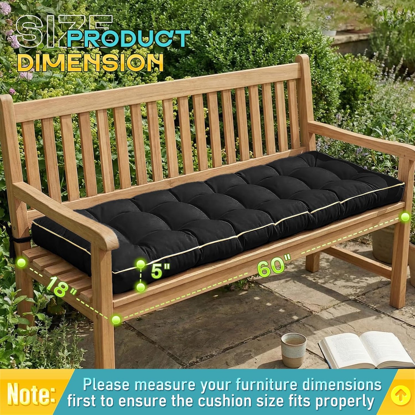 Outdoor Bench Cushion, Tufted Patio Seat Pad for Garden Bench, Porch Swing, Indoor/Outoor Furniture (Blue, 48X18X4 inch)