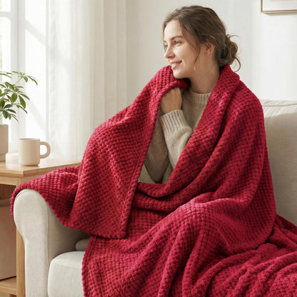 Exclusivo Mezcla Fleece Throw Blanket Extra Large, Super Soft and Warm Blankets for Couch, Sofa and Bed Waffle Textured, Cozy, Fuzzy and Lightweight (Slate Blue, 50x70 Inches)