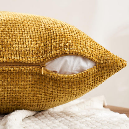 MIULEE Pack of 4 Couch Throw Pillow Covers 18x18 Inch Neutral Soft Decorative Chenille Pillow Covers Farmhouse Boho Cushion Covers for Mid Century Modern Spring Home Decor Sofa Bedroom Living Room