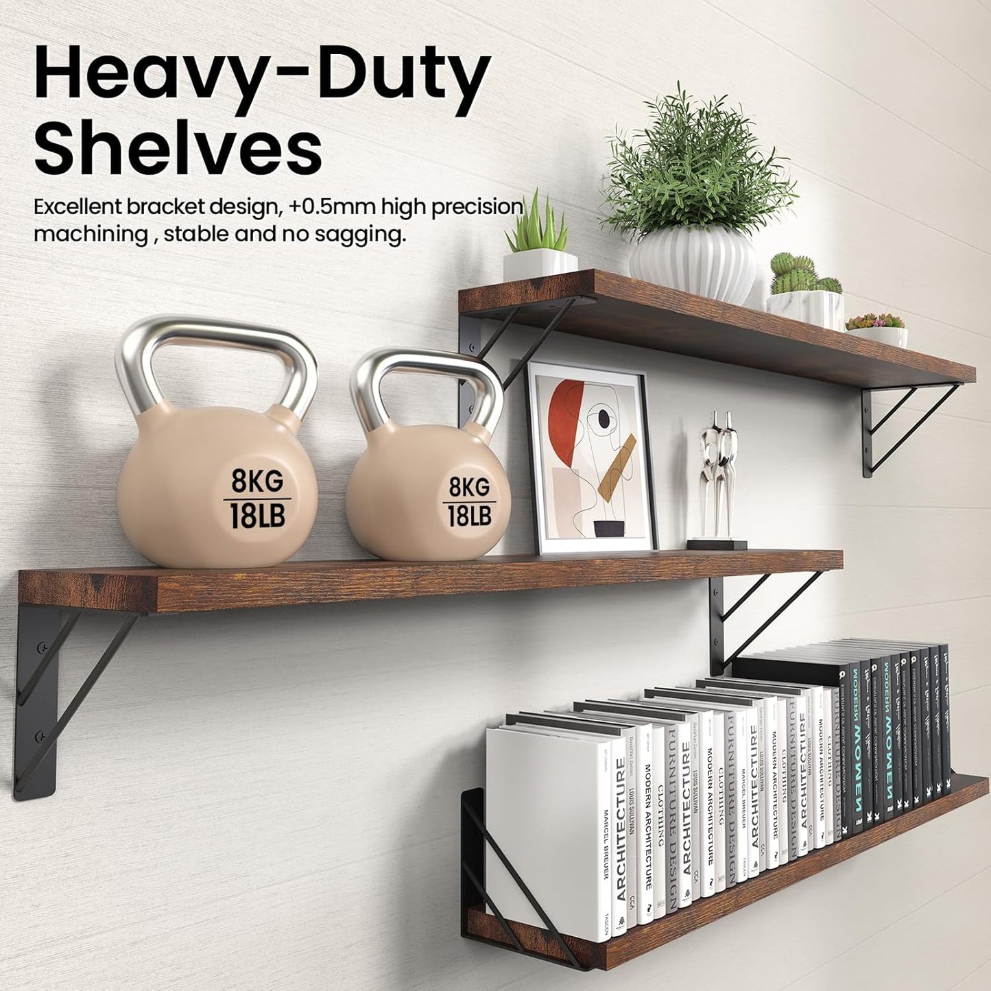 BAYKA Wall Mounted Floating Shelves, Wood Floating Wall Shelf for Books & Decor, Small Space-Saving Display & Organizer（Black，Set of 3）