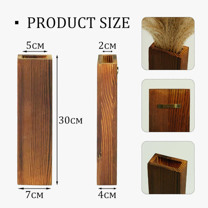 Set of 2 Wooden Vases with Pampas Grass and Eucalyptus – Boho Decor for Living Room, Modern Farmhouse Entryway or Bathroom, Rustic Art for Home Decoration