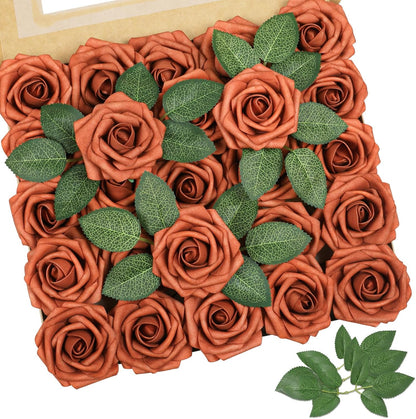 AmyHomie Artificial Flowers Dark Red Rose 25pcs Real Looking Fake Roses w/Stem for DIY Wedding Bouquets Centerpieces Arrangements Party Baby Shower Mothers Day Christmas Tree Decorations