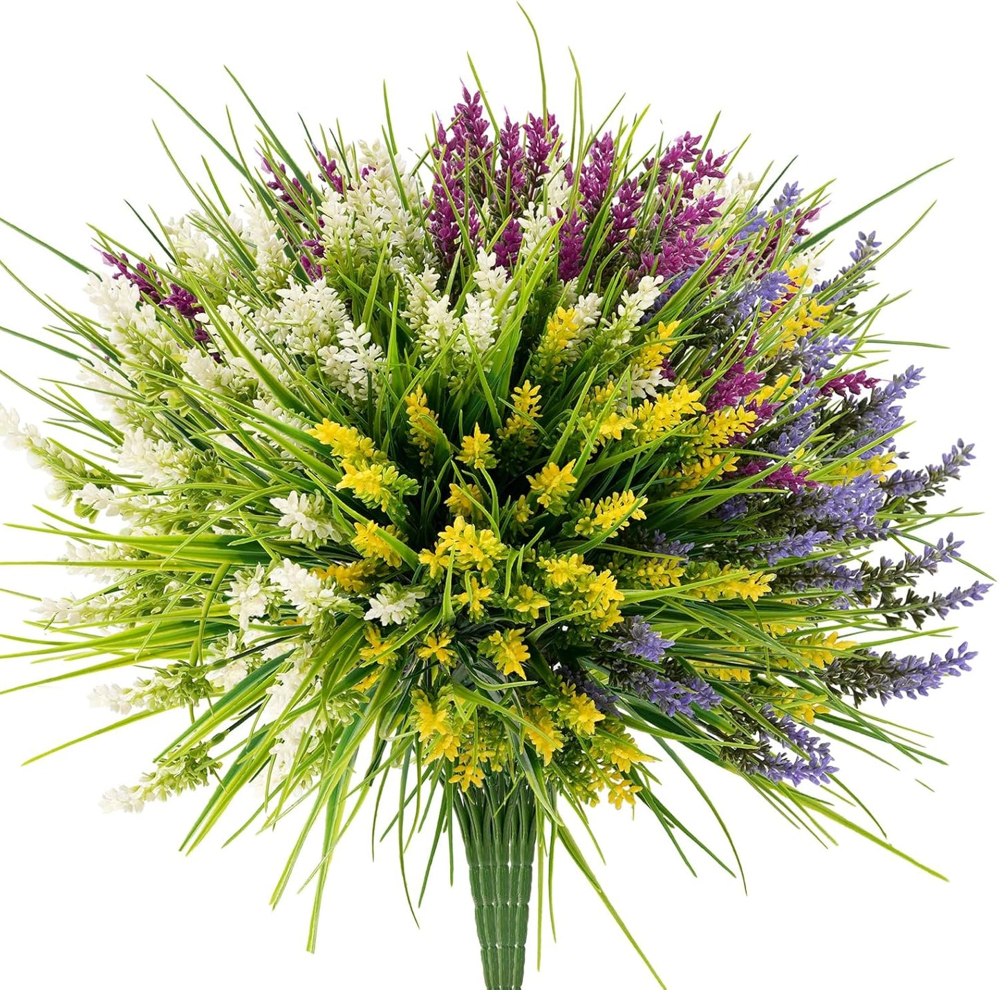 20 Bundles Artificial Plants Outdoor, UV Resistant Fake Flowers， Realistic Faux Lavender Shrubs for Porch Garden Window Box Home Decoration (Purple)