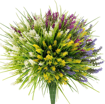 20 Bundles Artificial Plants Outdoor, UV Resistant Fake Flowers， Realistic Faux Lavender Shrubs for Porch Garden Window Box Home Decoration (Purple)