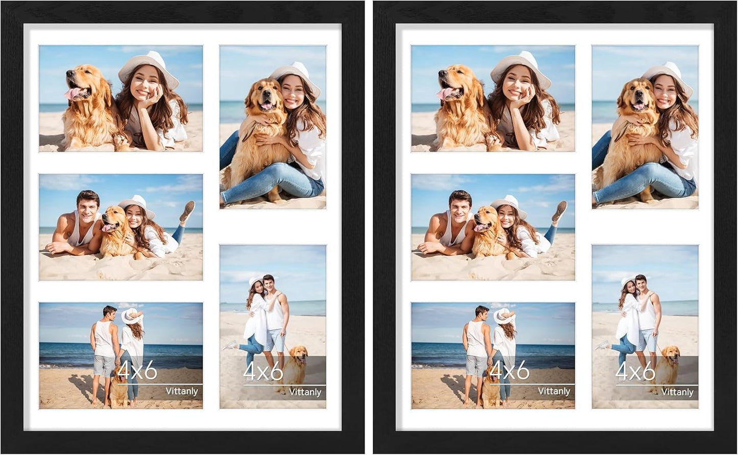 Vittanly 11x14 Collage Picture Frame, Displays 5Pcs 4x6 Pictures with Mat or 1Pcs 11x14 without Mat for Wall Mounting, Picture Frames Collage Wall Decor in Black, 1 Pack