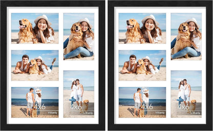 Vittanly 11x14 Collage Picture Frame, Displays 5Pcs 4x6 Pictures with Mat or 1Pcs 11x14 without Mat for Wall Mounting, Picture Frames Collage Wall Decor in Black, 1 Pack