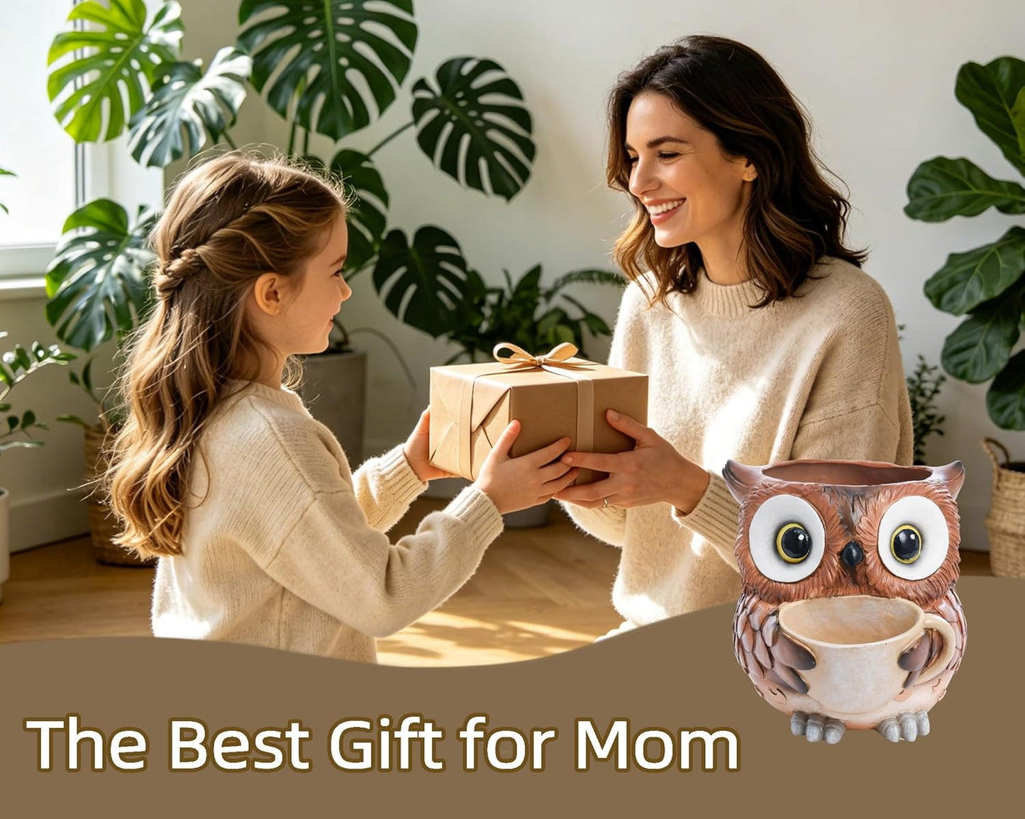 Saysmile Unique Owl Plant Pots Indoor, Cute Small Succulent Pots with Drainage Hole, Rocking Chair Planters for Outdoor Indoor Plants, Resin Flower Pot for String of Pearls, Gift Ideas for Mother