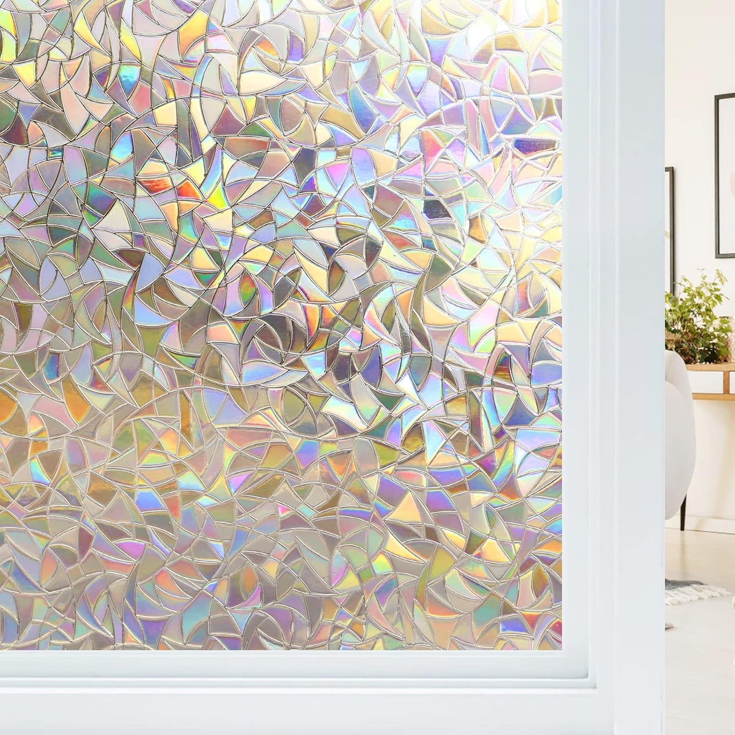 Haton Window Privacy Film, Stained Glass Rainbow Film Decorative Window Clings, Static Cling Sun Blocking Stickers Decals Coverings Tint for Home Heat Control, Non-Adhesive 17.5" x 78.7"