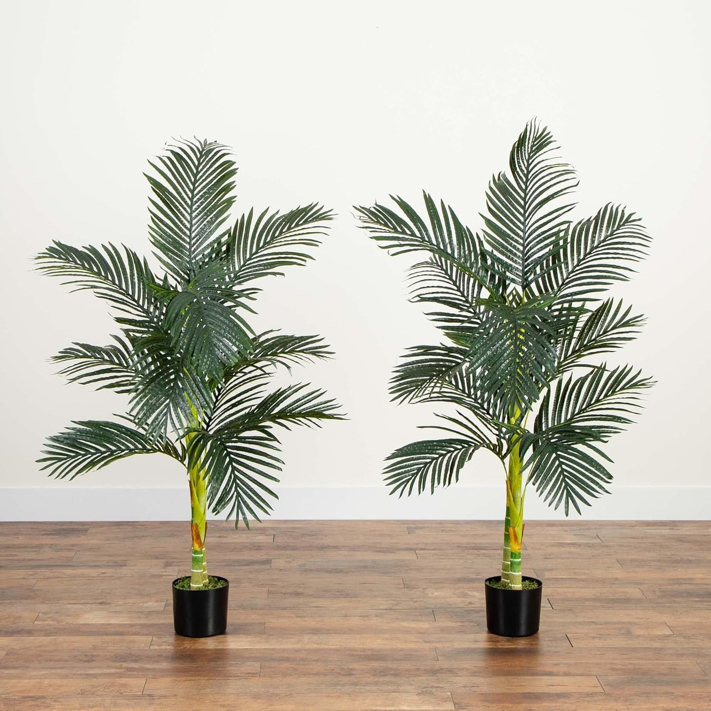 Nearly Natural 6.5ft Artificial Golden Cane Palm Tree, Lifelike Silk Indoor Palm With Three Textured Trunks Flexible Fronds Nursery Planter, Low Maintenance