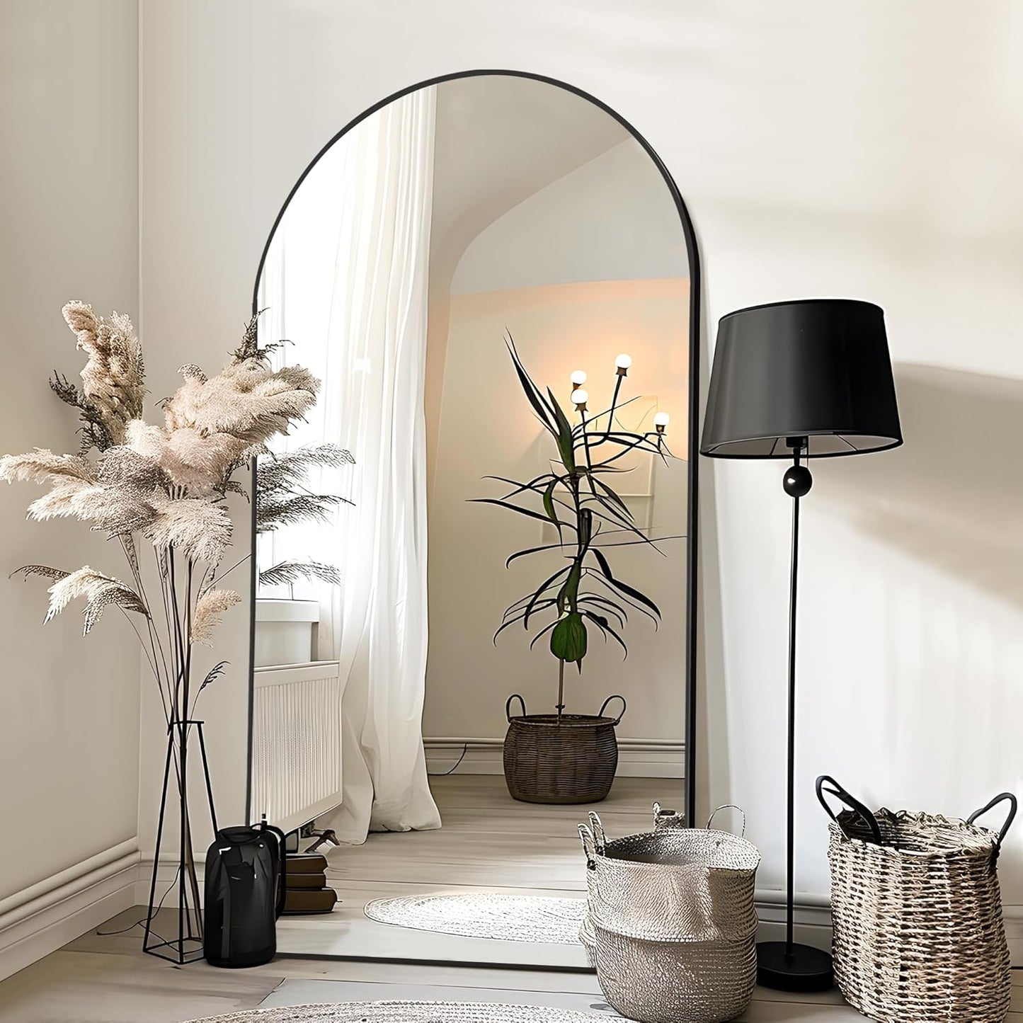 NicBex Full Length Mirror with Stand, 56"x19" Aluminum Alloy Frame Floor Mirror, Black, Shatter-Proof Glass - Free Standing, Leaning Against Wall or Wall-Mounted, for Bedroom Living Room Dressing Room