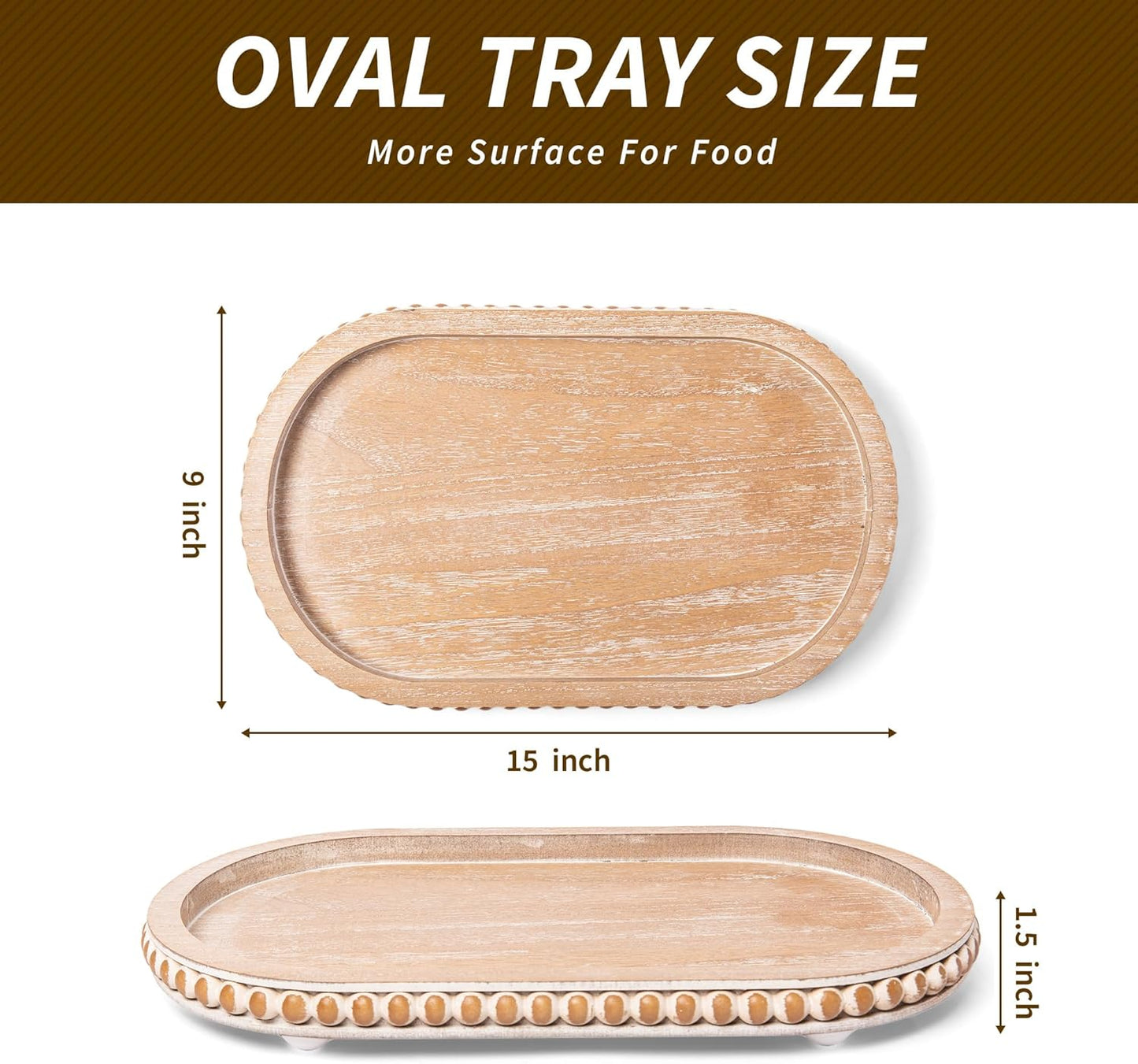 HPC Decor 12in Round Wood Tray - White, Distressed, Farmhouse Rustic - Decorative Tray for Living Room, Coffee Table, Kitchen Table or Farmhouse Serving Tray