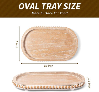 HPC Decor 12in Round Wood Tray - White, Distressed, Farmhouse Rustic - Decorative Tray for Living Room, Coffee Table, Kitchen Table or Farmhouse Serving Tray