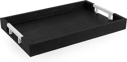 Home Redefined Beautiful Modern Elegant 17.5"x12" Rectangle Classic Black Faux Leather Decorative Tray Ottoman Coffee Table Perfume Living Room Kitchen Serving Tray with Handles for All Occasion's