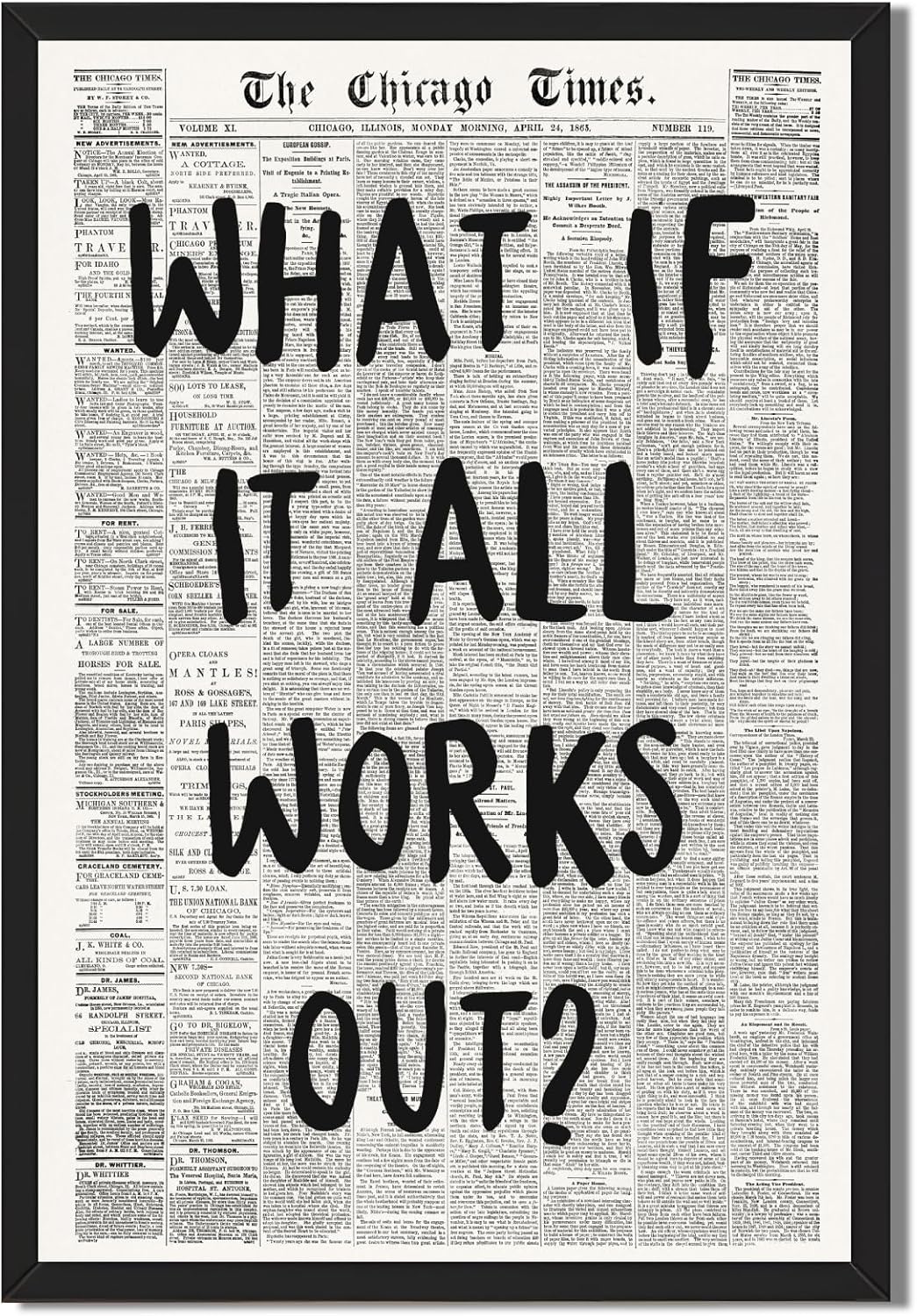 Framed Black And White Retro Newspaper Wall Art ItS Already Yours Universe Quote Poster Trendy Positive Inspirational Wall Decor for Bedroom Office Apartment Dorm Affirmation Canvas Print 8x12inch