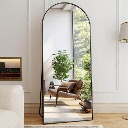Mirror Full Length, 71"x26" Arched Full Length Mirror, Arch Mirror with Stand, Large Standing Mirrors, Oversized Full Body Mirrors with Aluminum Frame for Bedroom, Living Room (White)
