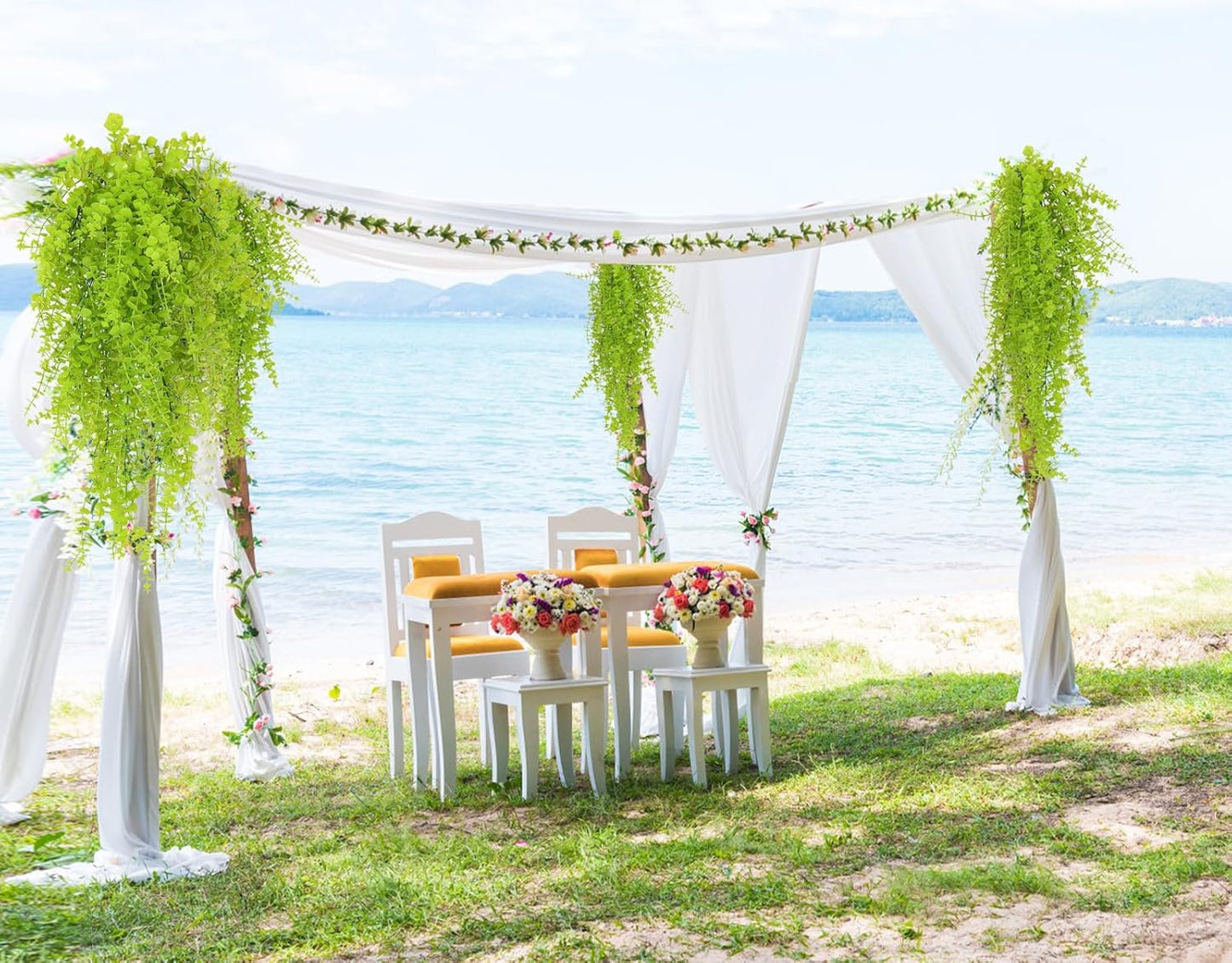 RECUTMS Artificial Hanging Plants Fake Hanging Plant Faux Eucalyptus Leaf Greenery Vine Outdoor UV Resistant Plastic Plants Home Garden Wedding Party Indoor Outdoor Decorations(White)
