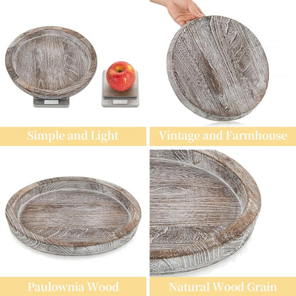 Romadedi Rustic Wooden Tray Candle Holder - Round Wood Decorative Pillar Candle Tray for Coffee Table Farmhouse Kitchen Countertop Organizer Home Decor Wedding Centerpiece, Distressed White