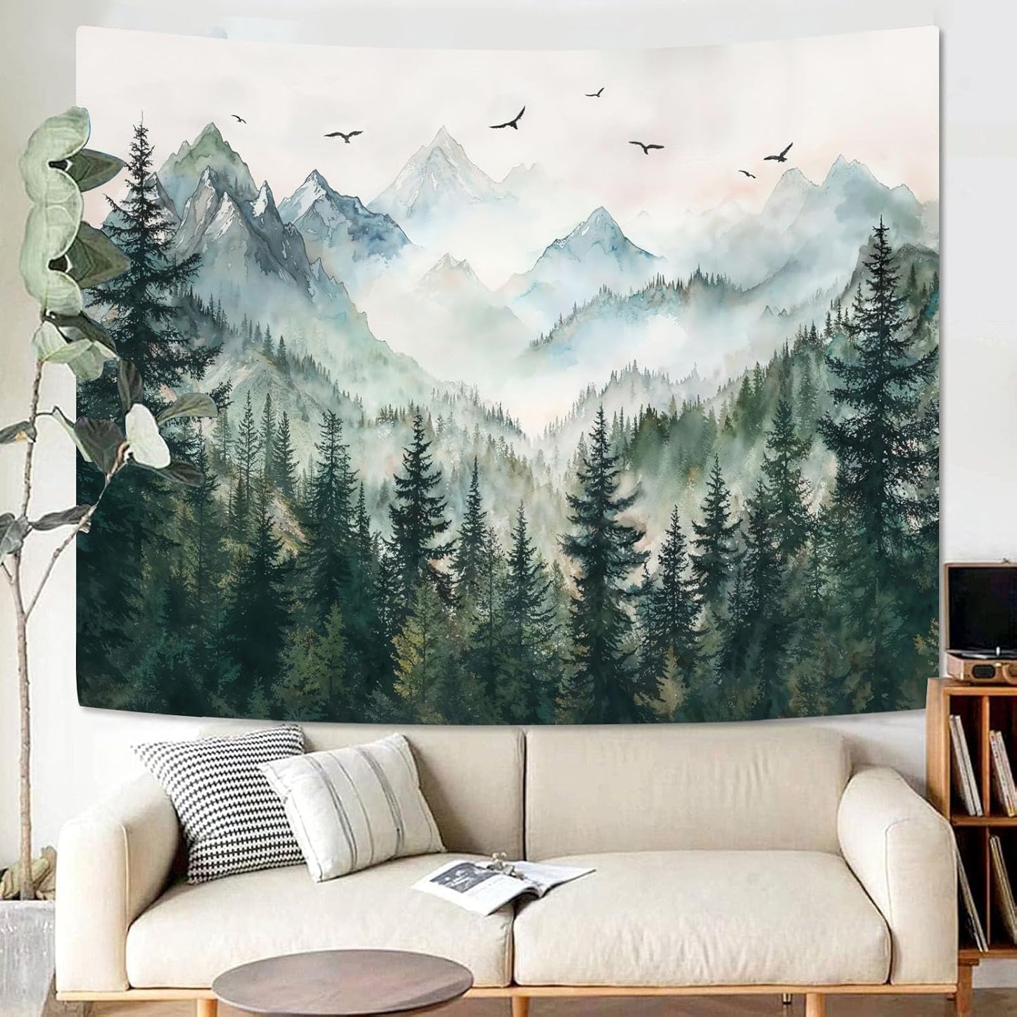 Zussun Black and White Tapestry Starry Night Mountain Tapestries for Bedroom Aesthetic Moon and Stars Tapastry's Wall Hanging Dark Nature Forest Wall Tapestry for Living Room Dorm (48'' × 36'')