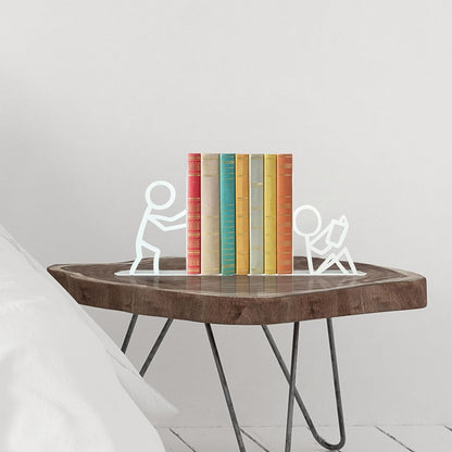 Bookends Decorative Metal Unique Office Desk Bookends Cute Book Ends Reading Decor Bookshelf Decor for Office School Library Bedroom, Book Lovers Gift