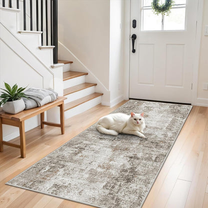 2x3 Washable Non-Slip Area Rug - Soft Low Pile Throw Rug for Kitchen Entryway Bedroom - Modern Indoor Door Mat with Rubber Backing (Beige Grey) - Colors A