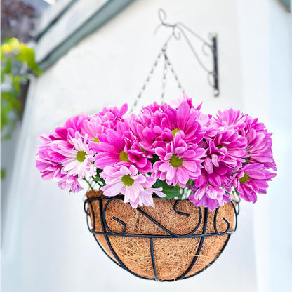 LaLaGreen Hanging Planter for Outdoor Plants (12 Inch, 2 Pack) Hanging Baskets with Coco Liner, Black Metal Wire Flower Basket Pots with Hook Hanger Balcony Porch Farmhouse Country Style Garden Decor