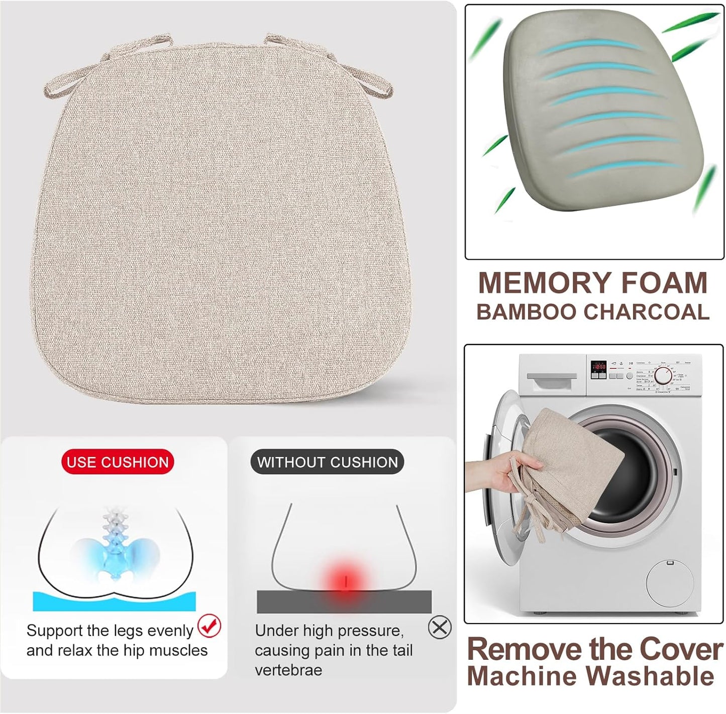 SINOSSO 1 Pack Memory Foam Chair Cushions for Dining Chair, Friendly Woven Fabric 16" U-Shape Comfortable Kitchen Chair Pad, Removable Slip Resistant Seat Cushion (1 Piece, Blue)