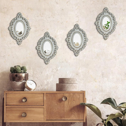 ZEXUIRU 4 Set. Rustic Wall Mirrors for Bedroom Bathroom Living Room Entryway Wood Farmhouse Square Easy to Hang Framed Decorative Accent Hanging Wall-Mounted Mirror Set for Living Room - Black