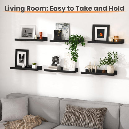 upsimples 6 Pack Wooden Floating Shelves, Wall Storage Decor Shelf for Bathroom, Bedroom, Living Room, Kitchen, Office and Laundry Room, Wall Mounted Display Hanging Shelf, Brown