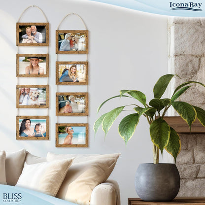 Icona Bay - 4x6 Wall Hanging Picture Frames Collage with 8 Openings - Distressed White, 2 Pack - Casual Style Engineered Wood Frames - Wall Mount Only - Bliss Collection