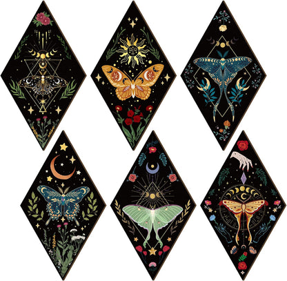 Sintuff 6 Pieces Gothic Wall Decor Boho Sun Moon Phases Wall Art Gothic Minimalist Stars Sun Hanging Wooden Home Decor Farmhouse Pediments for Gallery Living Bedroom Room(Mushroom)