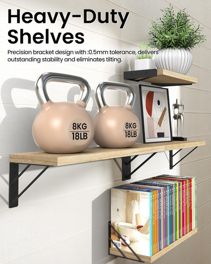 BAYKA Wall Mounted Floating Bathroom Shelves, Wood Wall Shelf for Bathroom Essentials & Decor, Space-Saving Display & Organizer (Black, Set of 4)