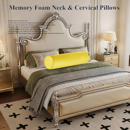 Tinbolunce Memory Foam Roll Pillow for Knee/Leg/Neck - Full Moon Bolster/Round Cylinder Pillow for Sleeping on Side or Back - Removable Cooling Cover Length 18" x 6" Diameter (Navy Blue)