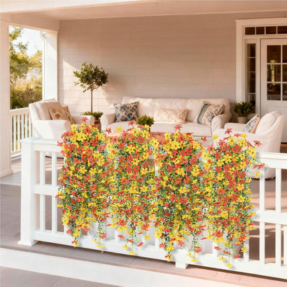 INQCMY Artificial Fake Hanging Flowers Plants for Outdoor Summer Decoration,2 PCS Faux Silk Daisy with Eucalyptus Leaves,UV Resistant Look Real for Outside Home Planter Porch Patio Balcony Yard Decor