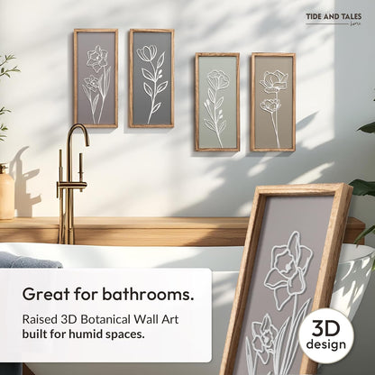 3D Floral Green Wall Art (Set of 2) Lightweight, Wooden Ready-to-Hang Boho Framed Wall Art for Bathroom, Bedroom, Living Room or Office – Premium Sage Green Farmhouse Decor – Gift-Boxed