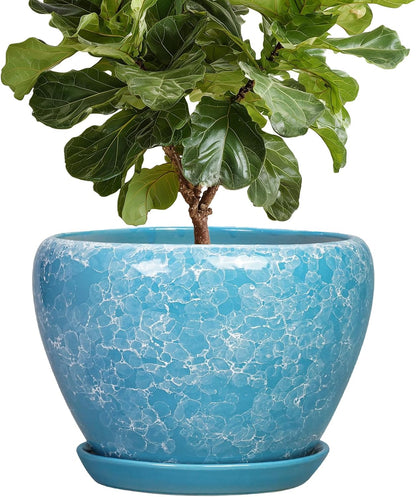6 Inch Plant Pot - Ceramic Pots for Plants with Drainage Hole and Saucer, Round Succulent Planter Indoor Outdoor, Modern Flower Pot for Snake Plants, Home Decor, Gifts for Plant Lover, Blue